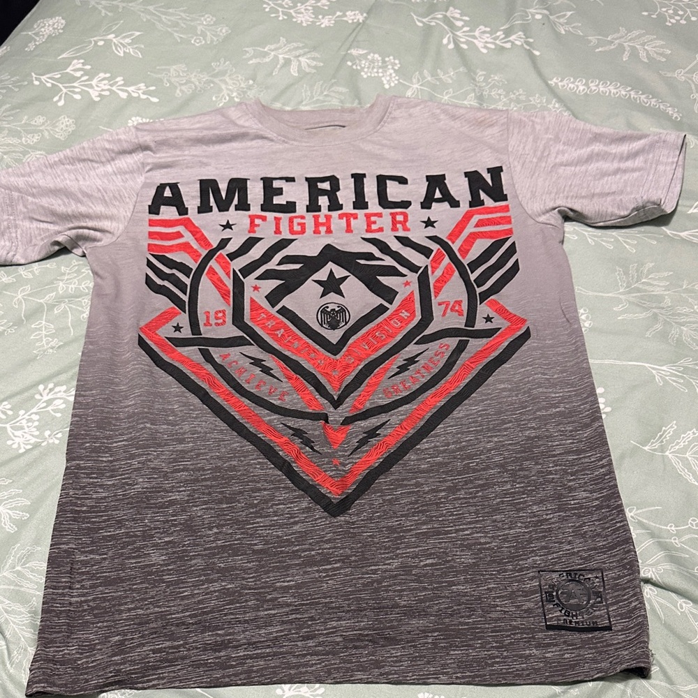 American Fighter Gray Tee with Red Graphics
